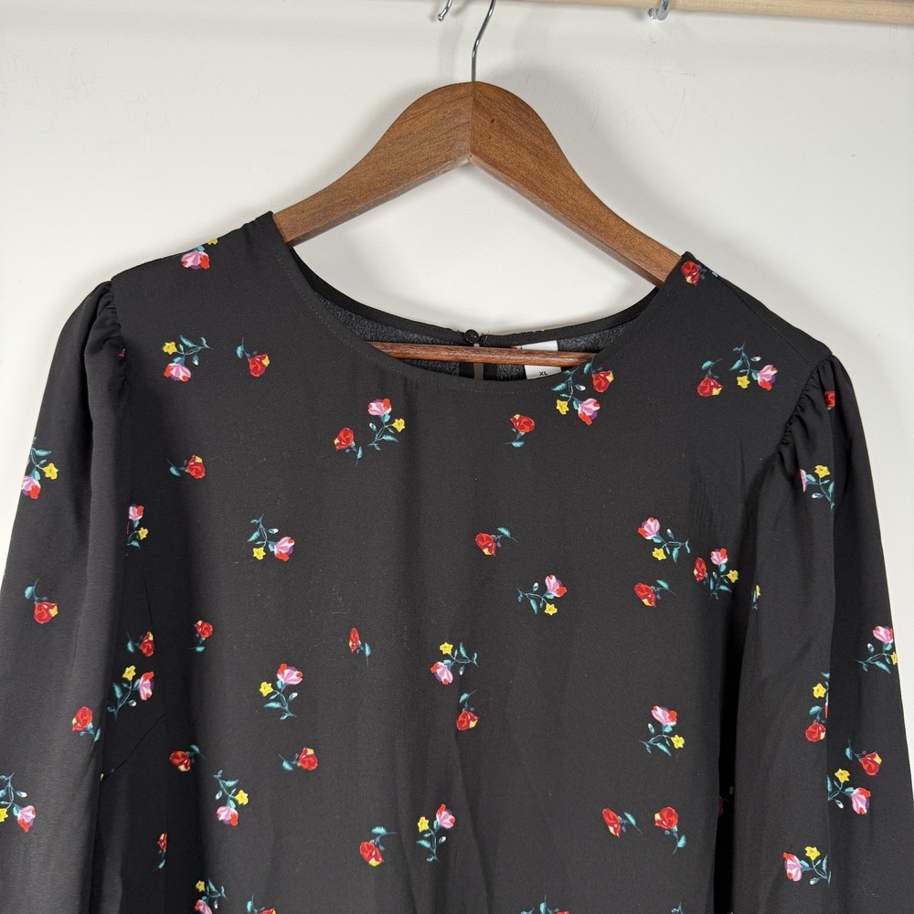 Old Navy Women's Dress Long‎ Sleeve Black Floral Multicolor Size XL NWOT - Picture 4 of 6